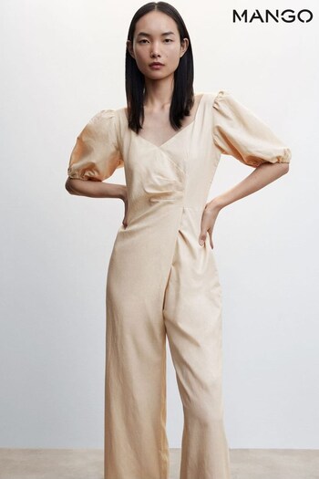 Mango Cream Jumpsuit With Puffed Sleeves (D96642) | £50