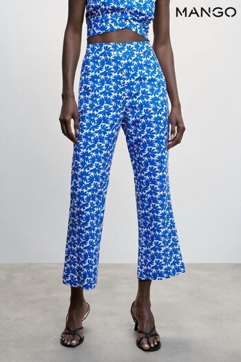 Mango Blue Flower Print Trousers (D96643) | £46