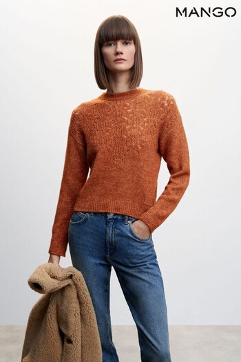Mango Orange Open Work-Detail Sweater (D96671) | £36