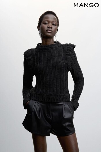 Mango Ruffled Shoulders Black Sweater (D96699) | £50