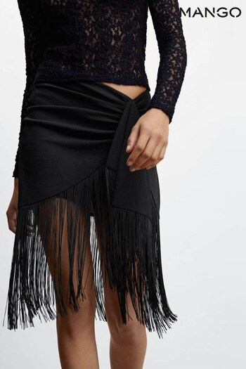 Mango Fringed Black Miniskirt (D96703) | £80