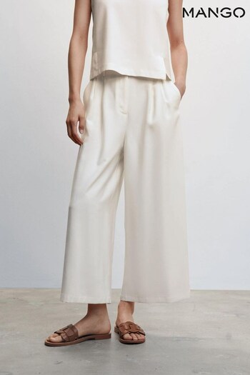 Mango Pleated Culottes White Trousers (D96708) | £30