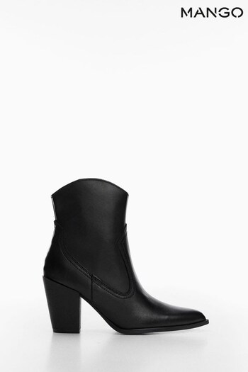 Mango Cowboy Style Black Leather Ankle Boots (D96729) | £80