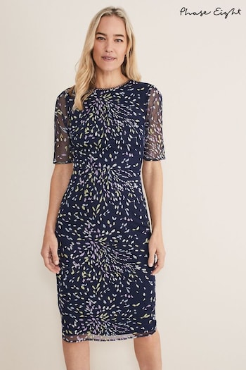 Phase Eight Blue Aileena Embriodered Dress (D96788) | £169