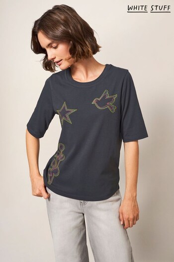 White Stuff Grey Annabel Embroidered T-Shirt (D96836) | £41