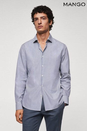 Mango Blue Slim Fit Striped Cotton Shirt (D96972) | £50