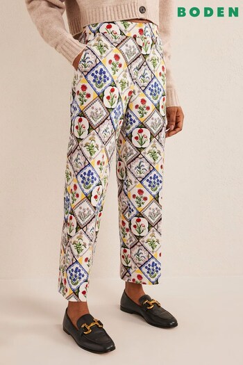 Boden Cream Printed Straight Trousers baroque-print (D97040) | £98