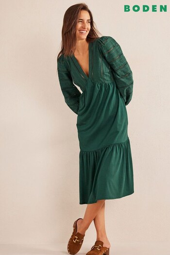 Boden Green Woven Mix Midi Dress (D97053) | £98