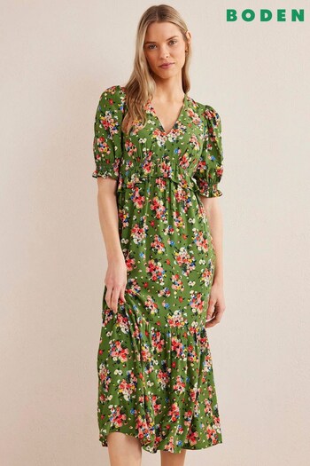 Boden Green Ruffle Detail Midi Tea Dress (D97054) | £120