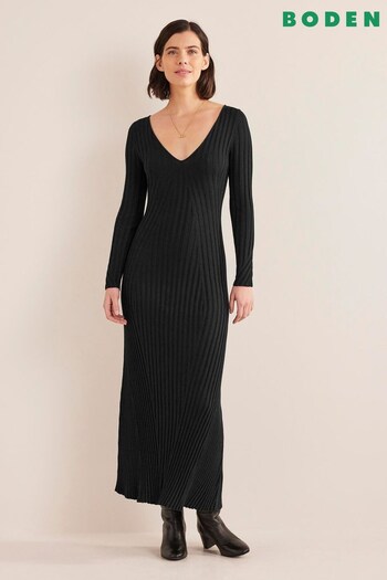Boden Black Ribbed Knitted Maxi Dress (D97056) | £140