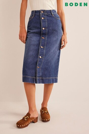 Boden Blue Straight Denim Midi Skirt (D97067) | £80
