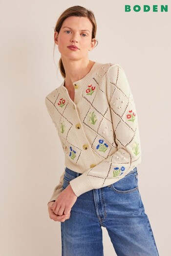 Boden Cream Cotton Embroidered Cardigan (D97068) | £120