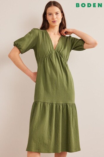Boden Green Jersey Seersucker Midi Dress (D97071) | £80