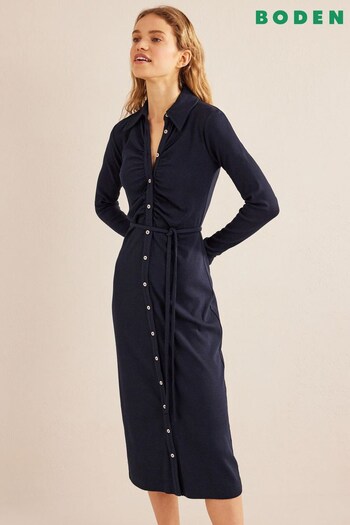 Boden Blue Jersey Ribbed Midi Shirt Dress (D97075) | £85