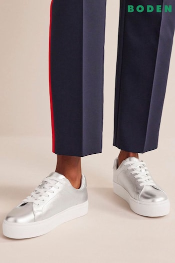 Boden Silver Leather Flatform Trainers (D97119) | £90