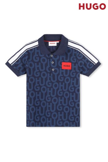 HUGO Blue All-Over Monogram Logo Tigers Polo Shirt (D97243) | £61 - £71