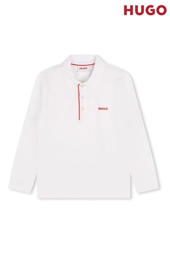 HUGO White Long Sleeve Logo Polo Shirt (D97244) | £53 - £61