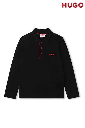 HUGO Black Long Sleeve Logo Polo Shirt (D97259) | £53 - £61