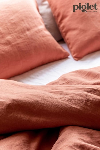 Piglet in Bed Burnt Orange Linen Pillowcase Set of 2 (D97379) | £39