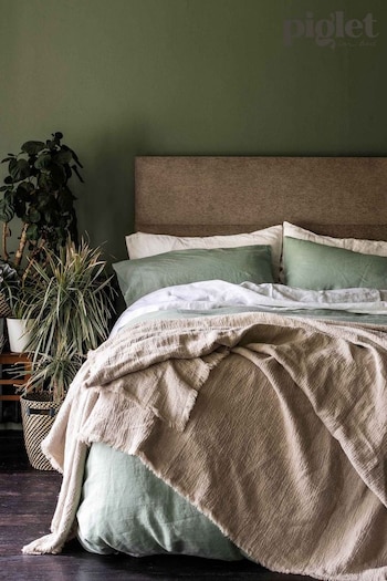 Piglet in Bed Sage Green Linen Pillowcase Set of 2 (D97380) | £39