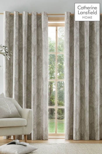 Catherine Lansfield Natural Alder Trees Eyelet Curtain (D97404) | £23