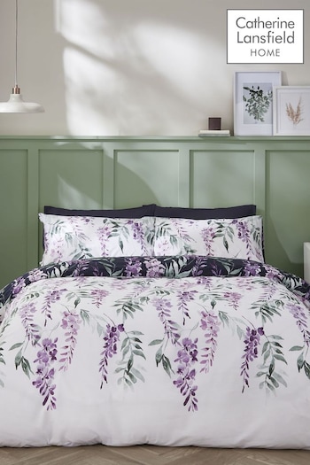 Catherine Lansfield White Wisteria Duvet Cover and Pillowcase Set (D97417) | £16 - £25