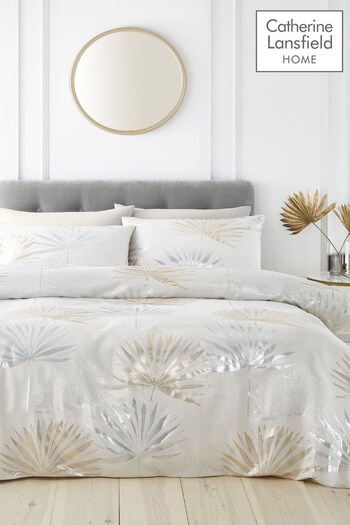 Catherine Lansfield Grey Luxe Palm Jaquard Duvet Cover and Pillowcase Set (D97424) | £40 - £60