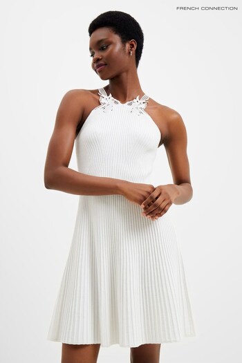French Connection Mari Knit Lace Mix White Dress (D97454) | £89