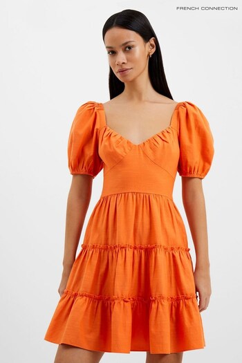 French Connection Orange Alania Puff Sleeves Dress (D97505) | £69
