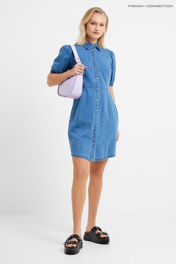French Connection Blue Chambray Puff Sleeve Dress (D97509) | £75