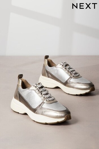 Silver Signature Leather Chunky Sole Trainers (D97555) | £56