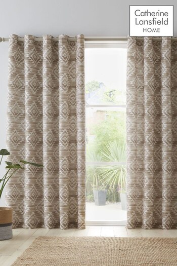 Catherine Lansfield Natural Aztec Geo Lined Eyelet Eyelet Curtain (D97566) | £23 - £65