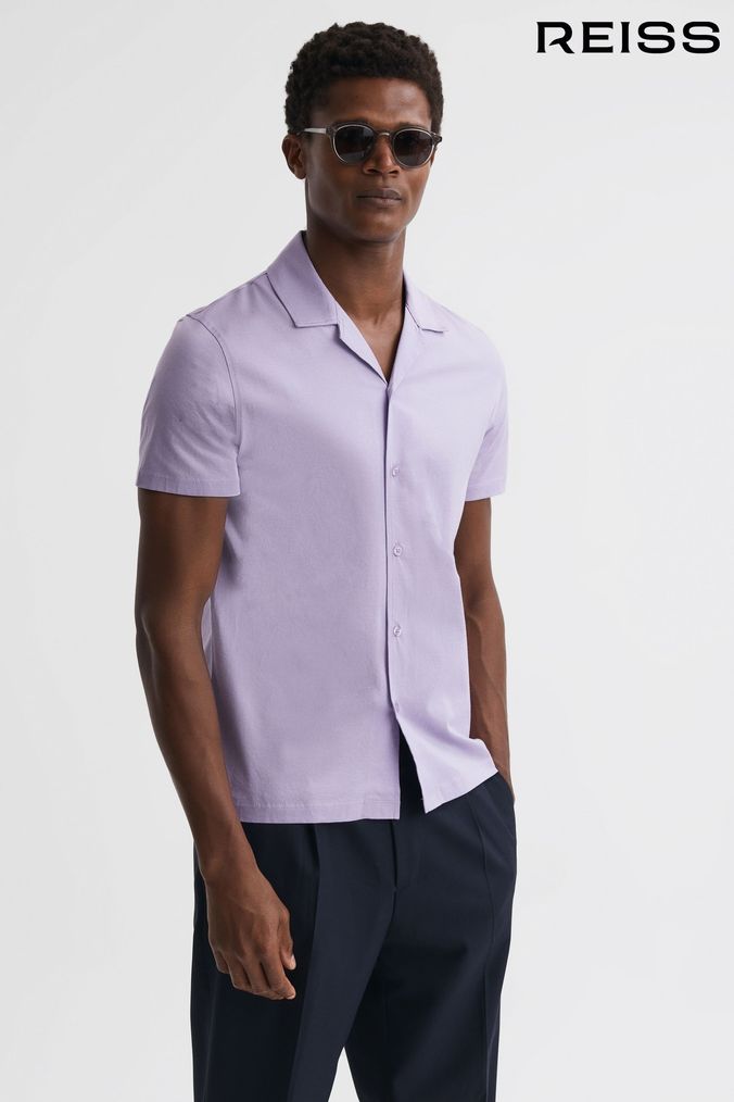 Reiss Lilac Caspa Mercerised Cotton Jersey Cuban Collar Shirt (D97827) | £68