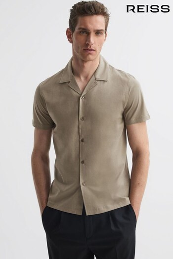 Reiss Fawn Caspa Mercerised Cotton Jersey Cuban Collar Shirt (D97832) | £68