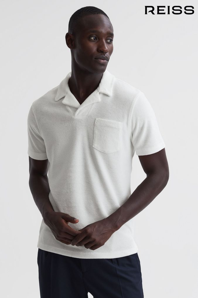 Reiss White Caicos Towelling Cuban Collar Polo Shirt (D97837) | £68