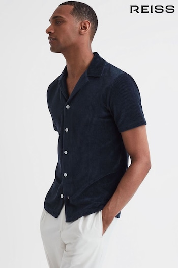 Reiss Navy Santal Slim Fit Cuban Collar Textured Shirt (D97843) | £68