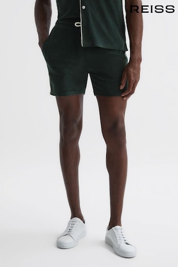 Reiss Dark Green Fredericks Towelling Drawstring Shorts (D97848) | £68