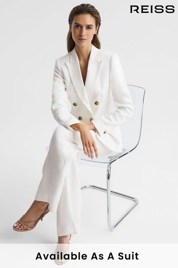 Reiss White Hollie Petite Double Breasted Linen Blazer (D97862) | £298