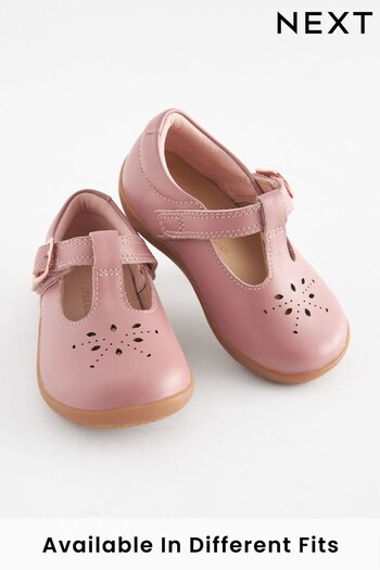 Blush Pink Leather Wide Fit (G) First Walker T-Bar Shoes (D98230) | £26