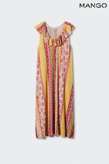 Mango Yellow Ruffle Printed Dress (D98925) | £23