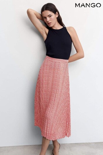 Mango Red Printed Pleated Skirt (D98946) | £50