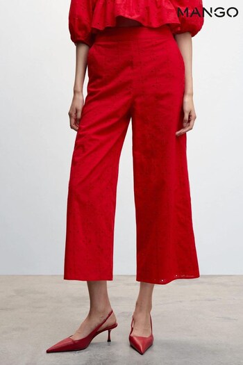 Mango Red Embroidered Cotton Trousers (D98947) | £36