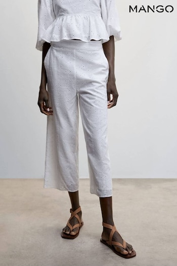 Mango White Embroidered Cotton Trousers (D98948) | £36