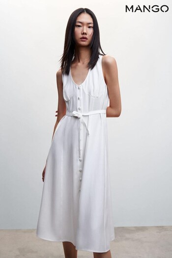 Mango Buttoned Bow White Dress (D99004) | £56
