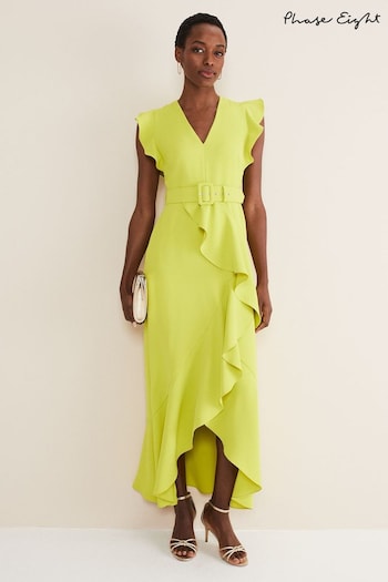 Phase Eight Yellow Phoebe Frill Maxi Suede Dress (D99023) | £169
