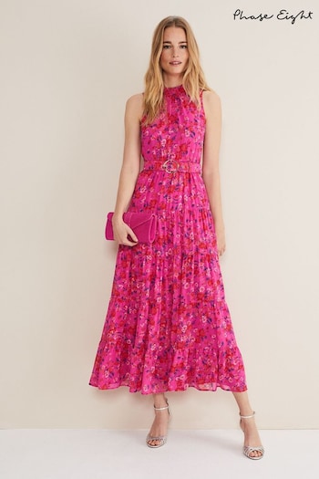 Phase Eight Pink Kara Tiered Belted Floral Maxi Round Dress (D99026) | £139
