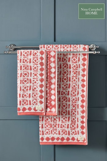 Nina Campbell Coral Pink Batik Check Towel (D99097) | £14 - £24