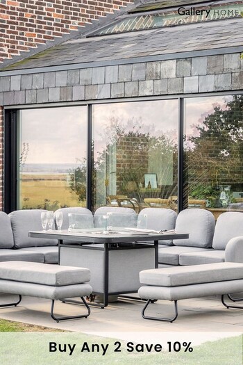 Gallery Home Slate Grey Garden Delvin Dining Set with Fire Pit Table (D99187) | £7,200