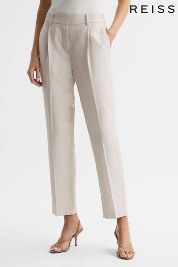 Reiss Oatmeal Shae Taper Petite Tapered Linen Trousers (D99240) | £128