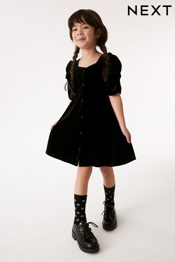 Black Velvet Shirred Sleeve Dress (3-16yrs) (D99924) | £20 - £26